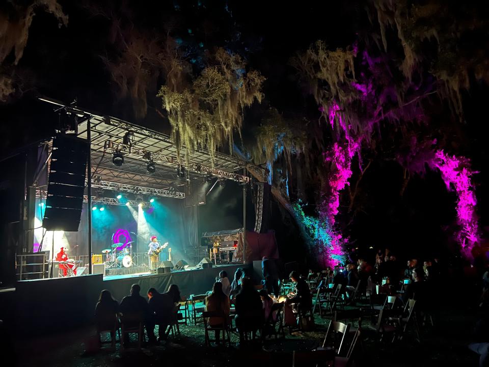 The tree-lined space between the Fort Mose visitor's center and the marsh serves as the venue for the Fort Mose Jazz & Blues Series.