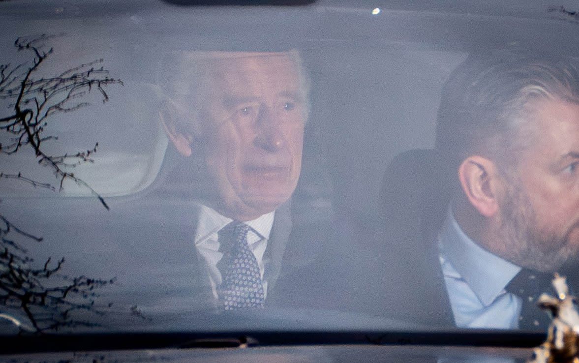 The King leaves Clarence House following the announcement of the cancer diagnosis on Monday evening