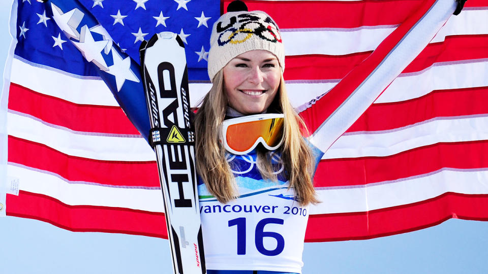 Lindsey Vonn, pictured here after winning gold at the 2010 Winter Olympics.