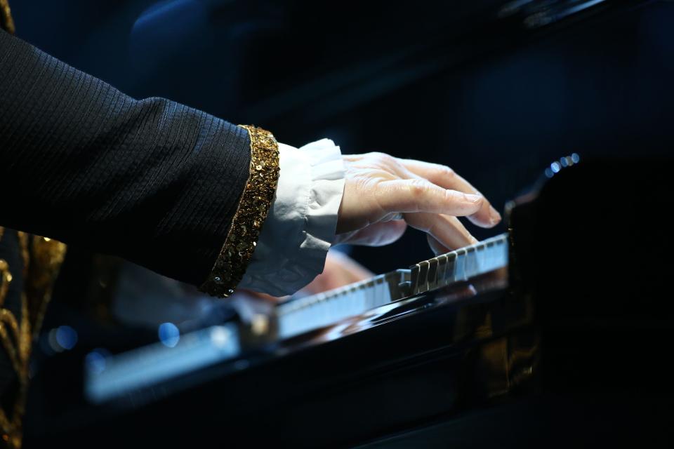 Elton John performs during his "Farewell Yellow Brick Road Tour" at Gila River Arena on Jan. 26, 2019 in Glendale, Arizona.