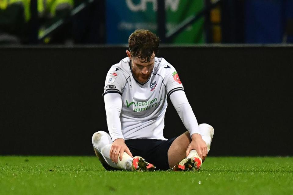 Jack Iredale looks dejected after the final whistle on Tuesday night <i>(Image: Camerasport)</i>