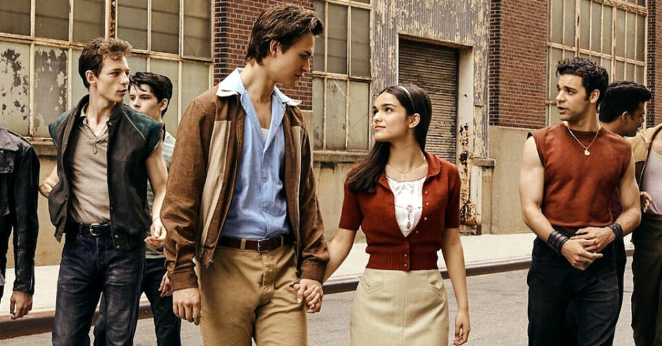 Ansel Elgort and Rachel Zegler as Tony and Maria in West Side Story.