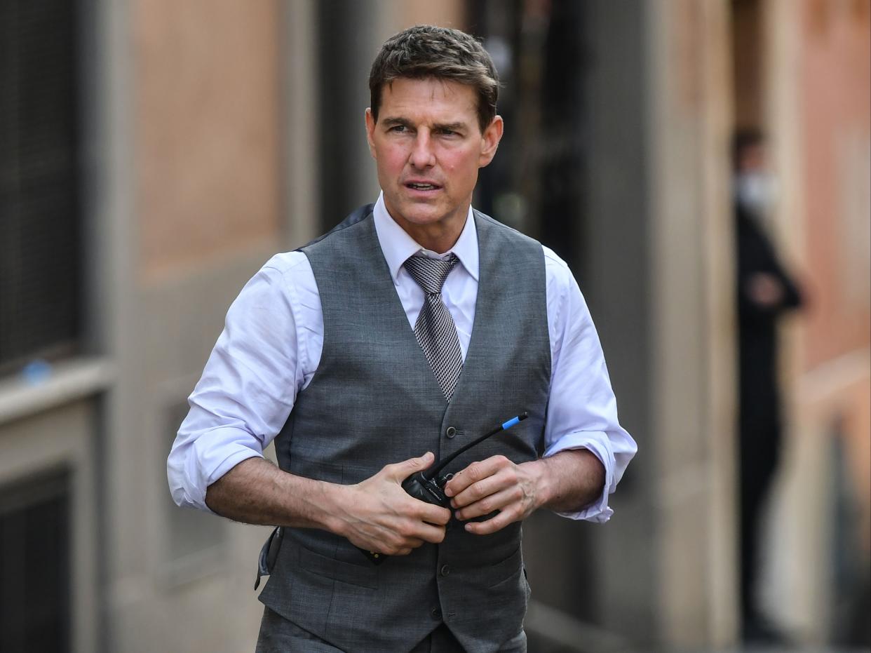 Tom Cruise during the filming of Mission: Impossible 7 on 6 October 2020 in Rome (ALBERTO PIZZOLI/AFP via Getty Images)