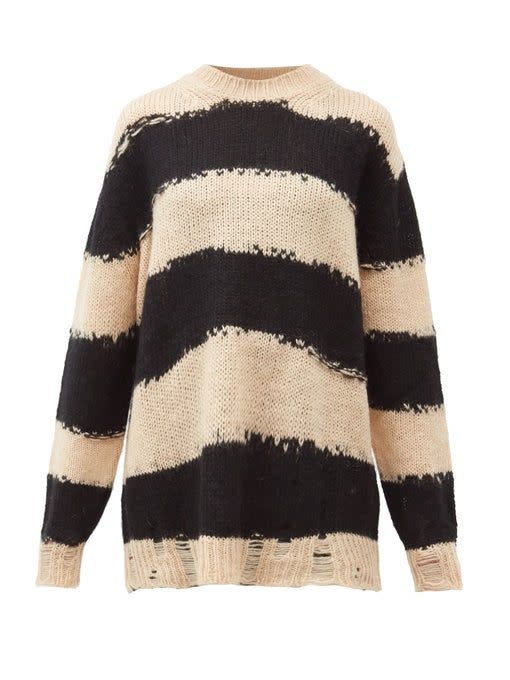 14) Kantonia Striped Distressed Knitted Sweater