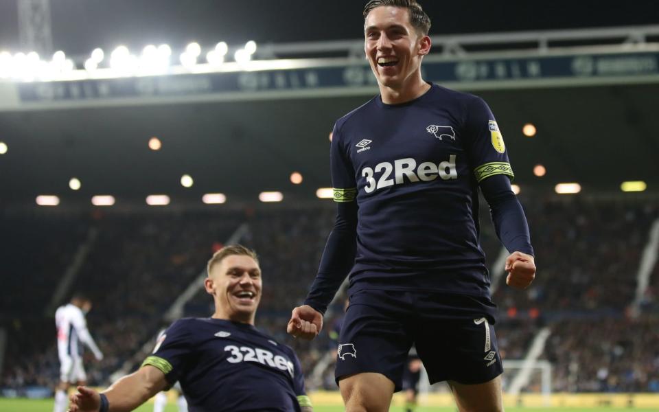 Derby County's Harry Wilson celebrates scoring his side's third goal - PA