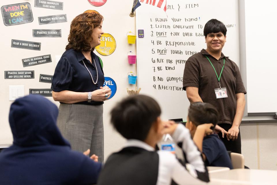 Elizabeth Grant, new superintendent of the Salt Lake City School District, left, and Josse Mendoza, group leader, give instructions to fifth and sixth graders in their summer school class at North Star Elementary School in Salt Lake City on Thursday, July 6, 2023. | Megan Nielsen, Deseret News