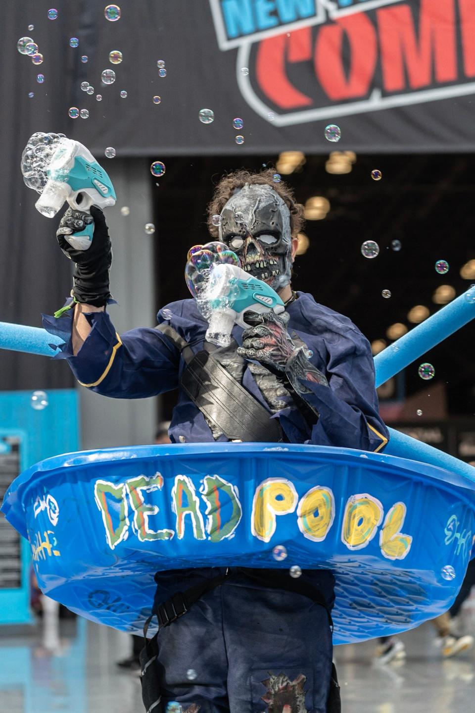 A cosplayer's interpretation of Deadpool at New York Comic Con 2021.