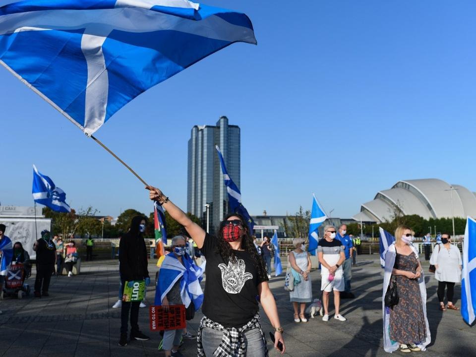 Members of the pro-indy group All Under One Banner hold a socially distanced rally for independence in GlasgowGetty Images