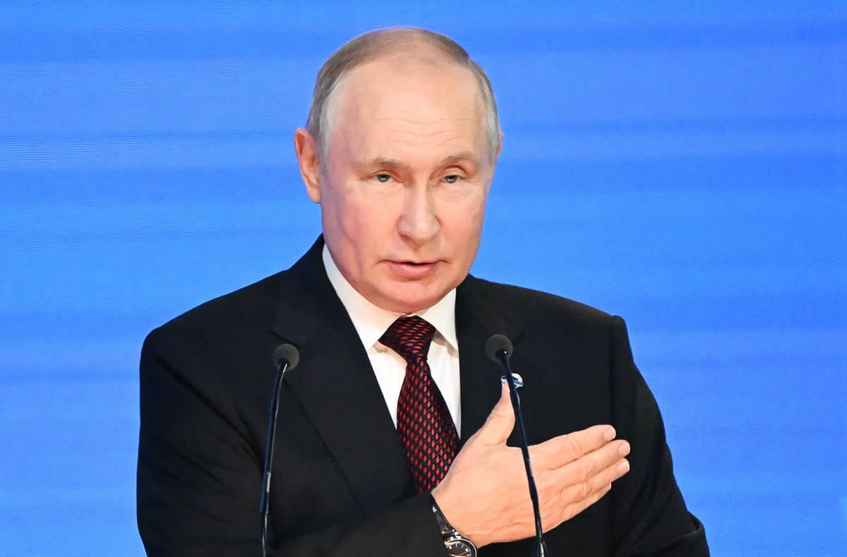 Russian president Vladimir Putin addressing the plenary session of the Valdai Discussion Club forum in Sochi (POOL/AFP via Getty Images)