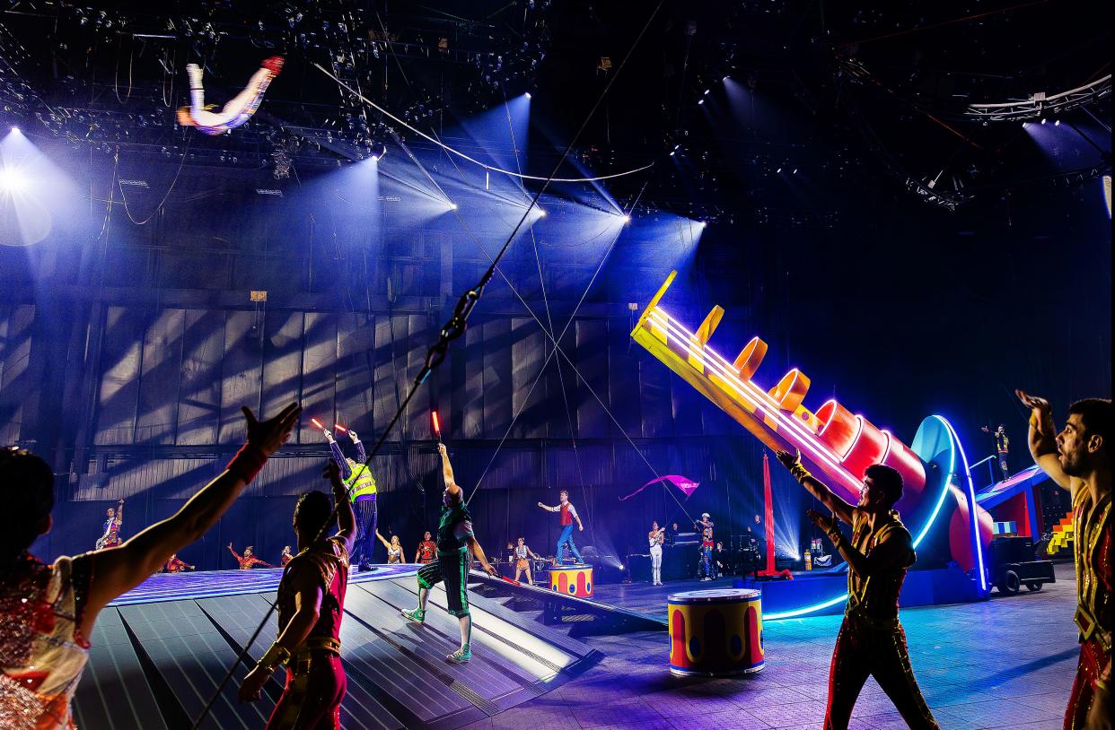 Skyler Miser, known as "The Human Rocket" with Ringling Bros. and Barnum & Bailey − "The Greatest Show on Earth" flies through the air after being shot from a cannon. The circus comes to the Schottenstein Center for six performances Friday through Sunday.