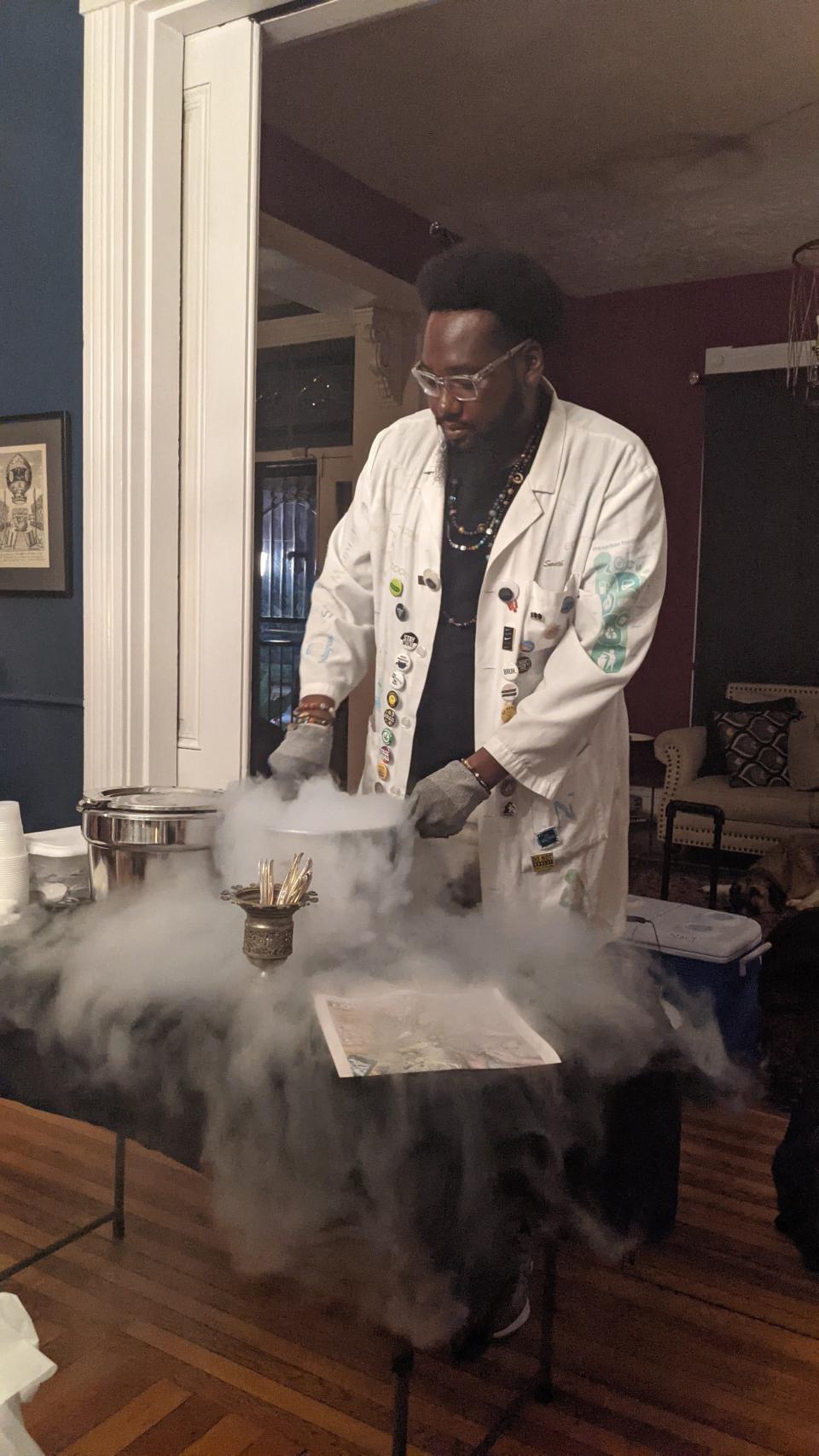 S.T.E.A.M. chemist Jerald Smith with NICE Cream hosted an ice cream show at the home of Courier Journal dining columnist Dana McMahan.