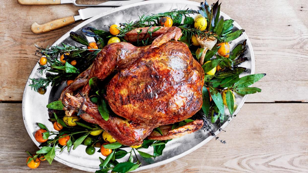 Lemon-herb turkey with bay butter and gravy recipe