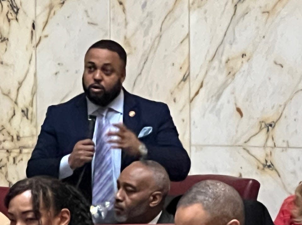 Maryland state Sen. Nick Charles, D-Prince George's, speaks on minority businesses on the Senate floor in Annapolis on Feb. 22, 2024.