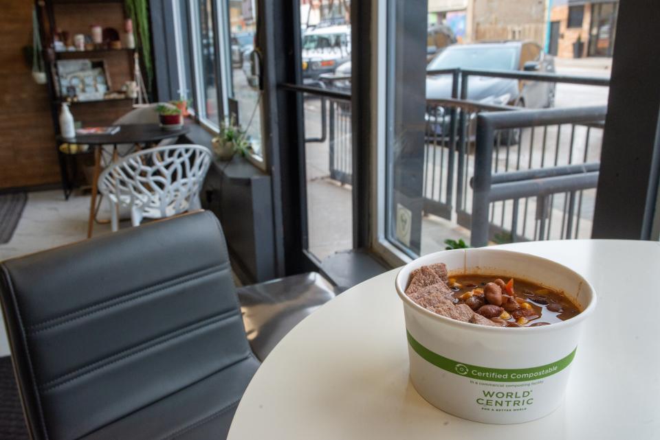 A warm bowl of chili at Onyx Wellness Cafe, 922 N. Kansas Ave., might be the healthiest choice you make all day. The vegan chili is filled with vegetables and served with red corn crackers.