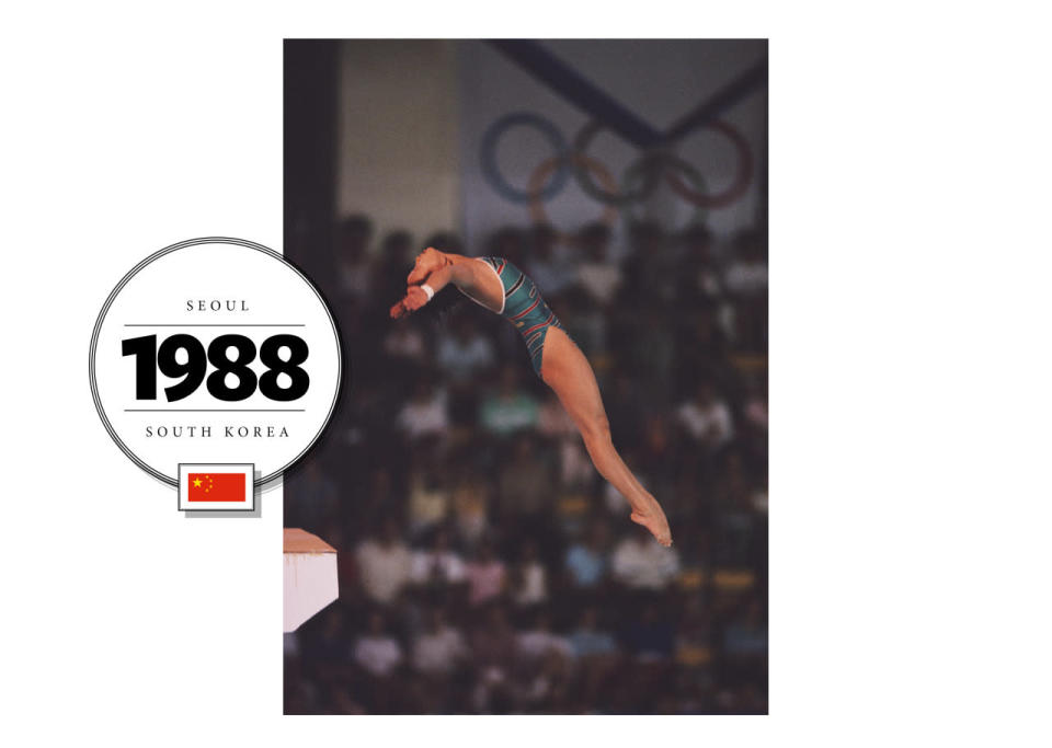 In 1988, Chinese diver Xu Yanmei won gold for her nation during the 10-meter platform diving competition, in a simple one-piece aquamarine suit. 