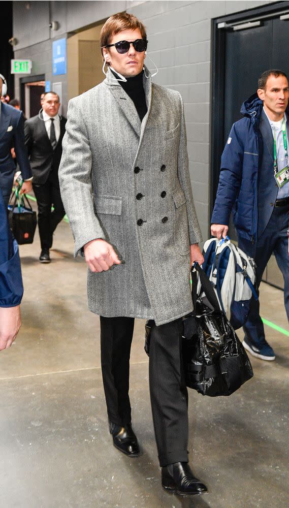 Tom Brady arriving at the U.S. Bank Stadium in Mineappolis, MN, for Super Bowl LII.