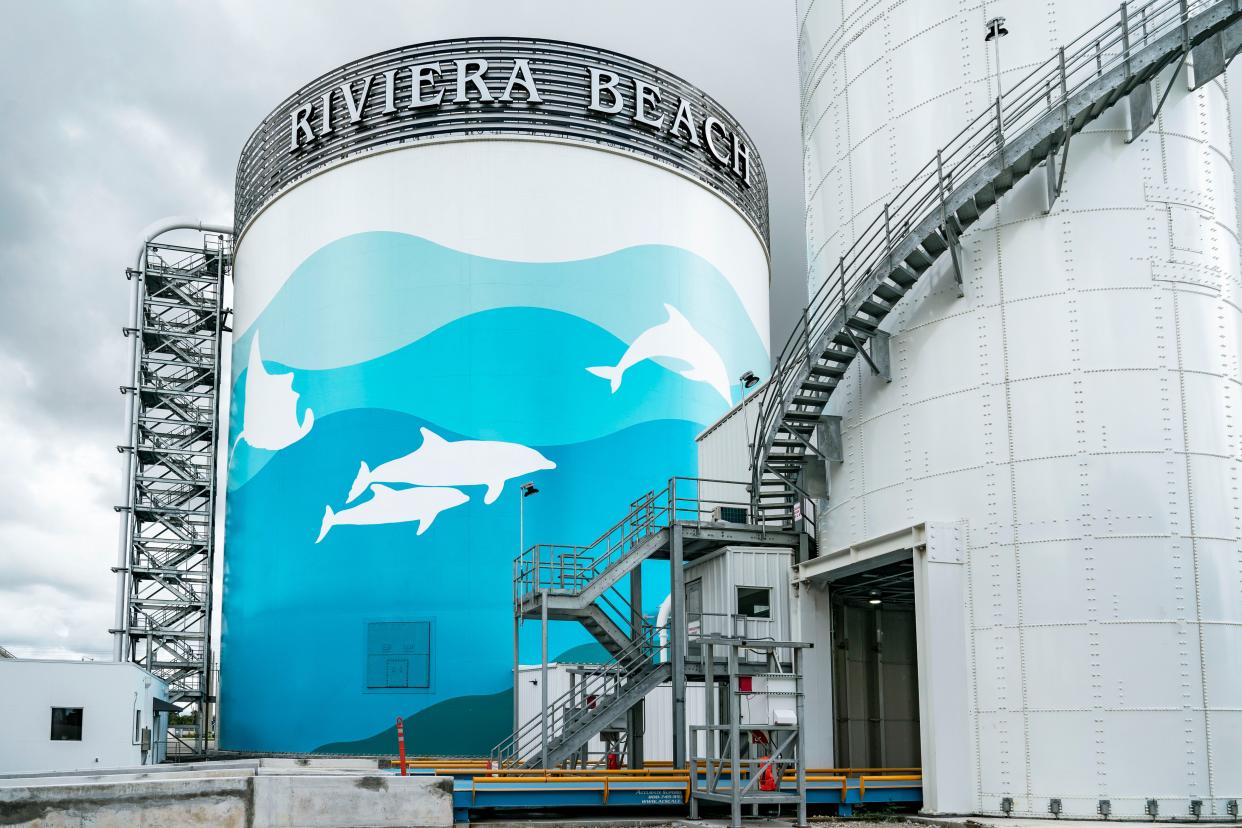 The Ozinga cement terminal at the Port of Palm Beach in Riviera Beach, Florida on August 3, 2023. The faciliy receives and stores international shipments of cement that are transported to other locations for use in the production of ready-mix concrete.