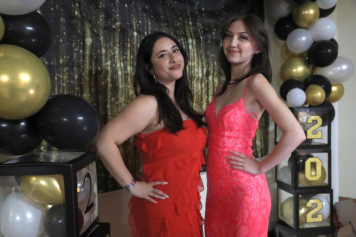 Mia Orona and Maria Smenner attend Austin High School’s prom at El Maida Shriners on May 4.
