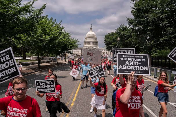 PHOTO: Anti-abortion activists after the Supreme Court announced a ruling in the Dobbs v Jackson Women's Health Organization case, June 24, 2022, in Washington, D.C. (Nathan Howard/Getty Images)