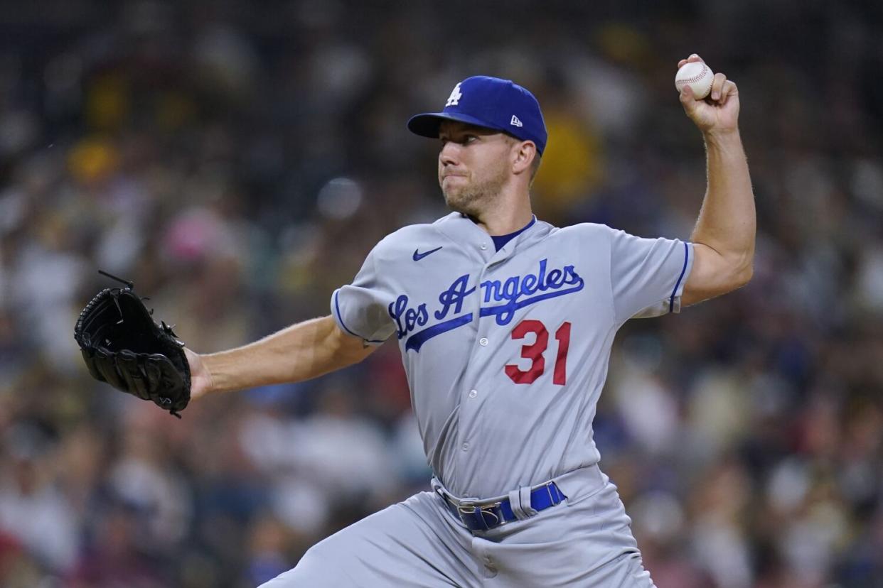 Dodgers pitcher Tyler Anderson throws to a San Diego Padres batter.