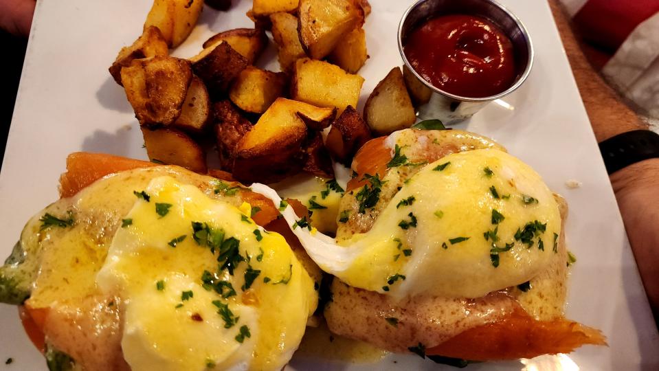 Salmon Benedict of one of many benes on the brunch menu at The George.