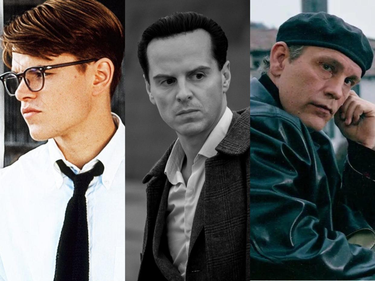 Matt Damon, Andrew Scott, and John Malkovich as versions of Tom Ripley