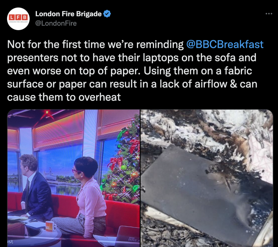 London Fire Brigade points out ‘Breakfast’ fire hazard (Twitter)