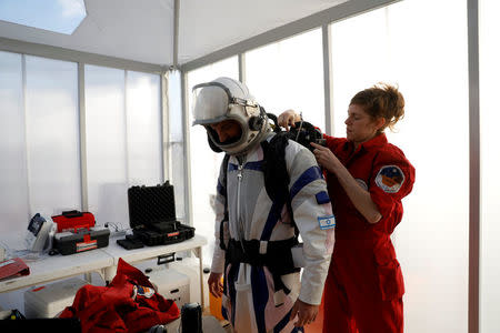 Israeli scientists participate in an experiment simulating a mission to Mars, at the D-MARS Desert Mars Analog Ramon Station project of Israel's Space Agency, Ministry of Science, near Mitzpe Ramon, Israel, February 18, 2018. REUTERS/Ronen Zvulun