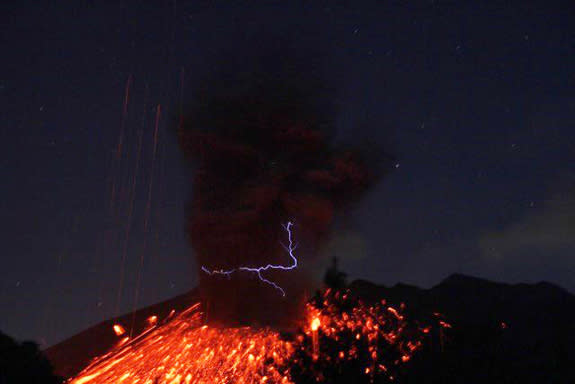 Volcanic eruptions, like this one at Sakurajima volcano in Japan, generate amazing displays of lightning.