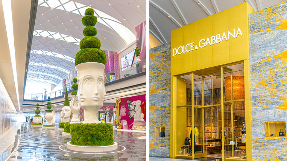 The Jonathan Adler-designed topiaries lining The Avenue; Dolce & Gabbana’s storefront. - Credit: American Dream