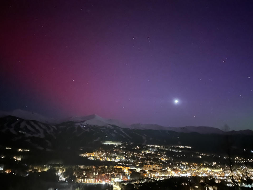 The northern lights glow above Breckenridge.<p>Breckenridge Ski Resort</p>