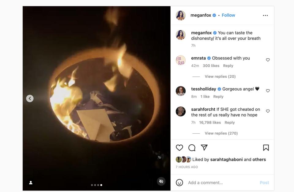 Megan Fox Instagram post with Beyonce lyrics posted on February 11, 2023.