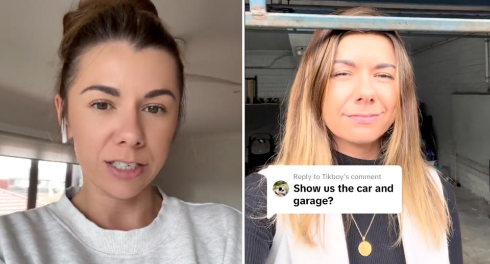 Aimee proved how low her garage door is in a video posted to social media. Source: Tiktok