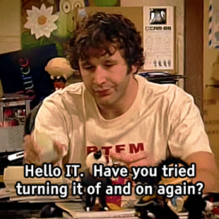 Roy from "The IT Crowd" answers an IT help call