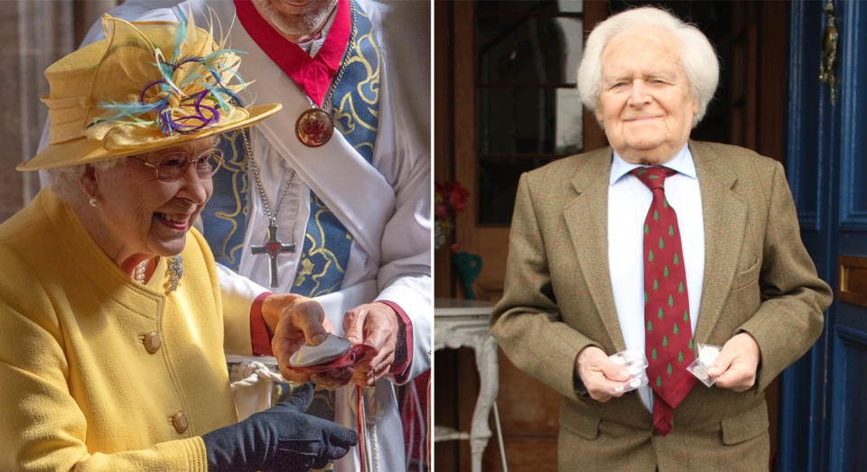 The Queen, left in 2019, has kept up the Maundy tradition despite the lack of service. (Getty/Buckingham Palace)