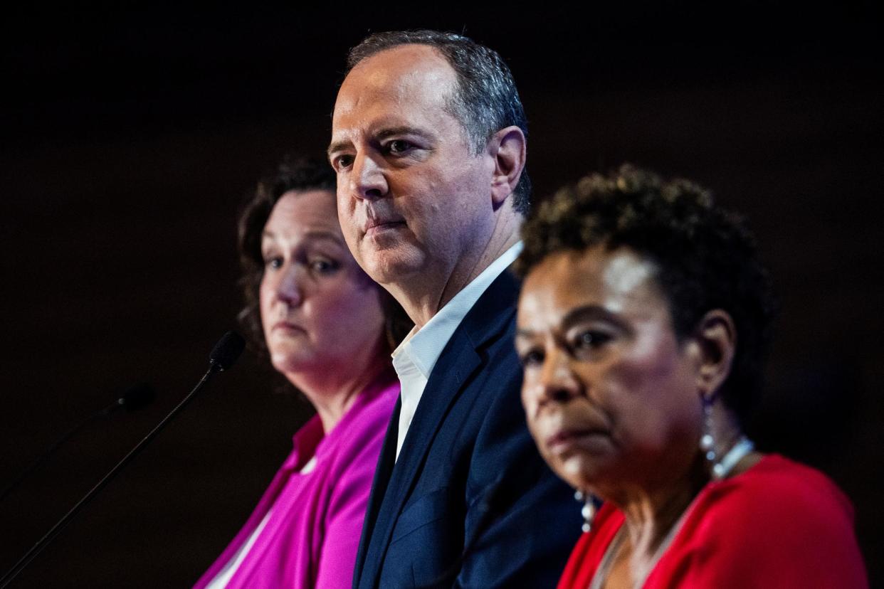 <span>Adam Schiff is currently leading the polls for the US Senate competition, ahead of Katie Porter and Barbara Lee.</span><span>Photograph: Tom Williams/CQ-Roll Call, Inc/Getty Images</span>