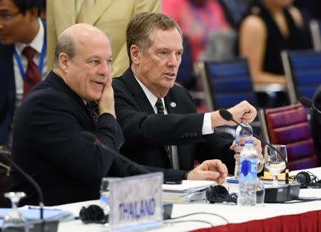 U.S. Trade Representative Robert Lighthizer (R) attends the APEC trade ministers' meeting at the National Convention Center in Hanoi May 20, 2017. REUTERS/Hoang Dinh Nam/Pool