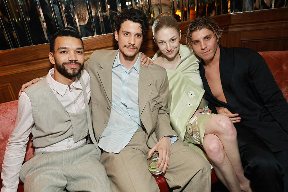 Justice Smith, Adam DiMarco, Hunter Schafer, and Lukas Gage attend as Vanity Fair and Instagram Celebrate Vanities: A Night for Young Hollywood at Bar Marmont on March 06, 2024 in Los Angeles, California.