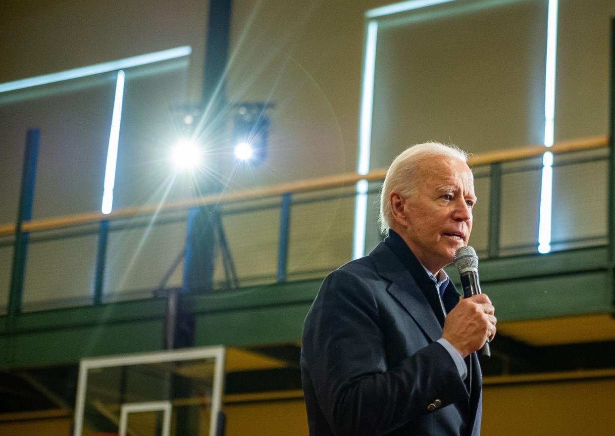 Joe Biden speaking at a campaign event in Nashua, New Hampshire: EPA