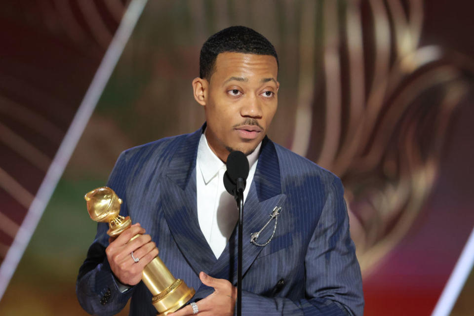 Tyler James Williams accepts the Best Supporting Actor in a Television Series Musical-Comedy or Drama award.