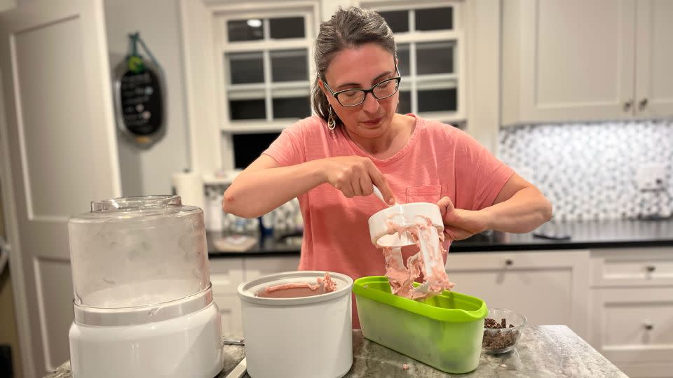 Amanda Hobor making strawberry sherbet at home. - Amanda Hobor/CNN