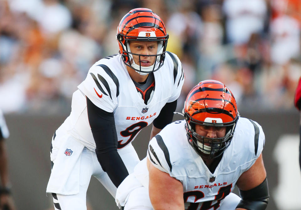 CINCINNATI, OH - AUGUST 10 - Cincinnati Bengals quarterback Joe Burrow (9) in a game between the Tampa Bay Buccaneers and the Cincinnati Bengals at Paycor Stadium on Saturday, August 10, 2024. (Photo by Jeff Moreland/Icon Sportswire via Getty Images)