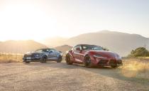 <p>The Ford Mustang Shelby GT-350 is all V-8 thunder and manual gear selection while the Supra boasts a sophisticated turbocharged inline-six and an automatic transmission with paddle shifters. </p>