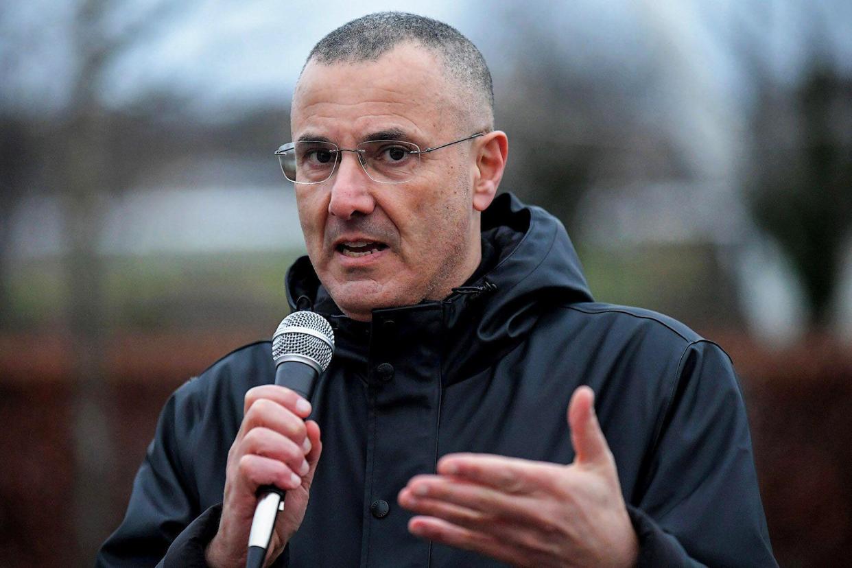 <span>Omar Barghouti speaks in Derry, Northern Ireland, on 27 January 2024.</span><span>Photograph: George Sweeney/Alamy</span>