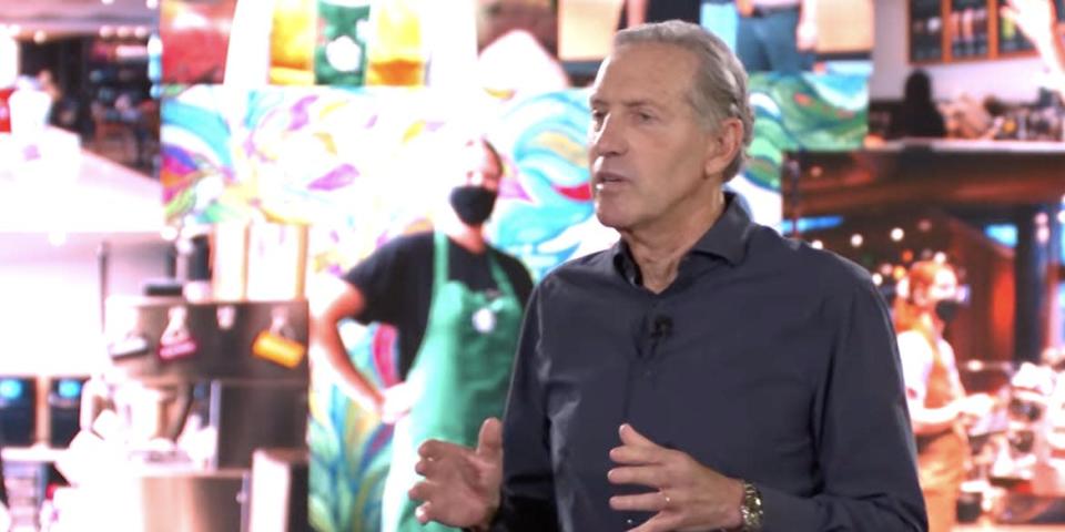 Starbucks CEO Howard Schultz speaks at the company&#39;s Open Forum on April 4, 2022.