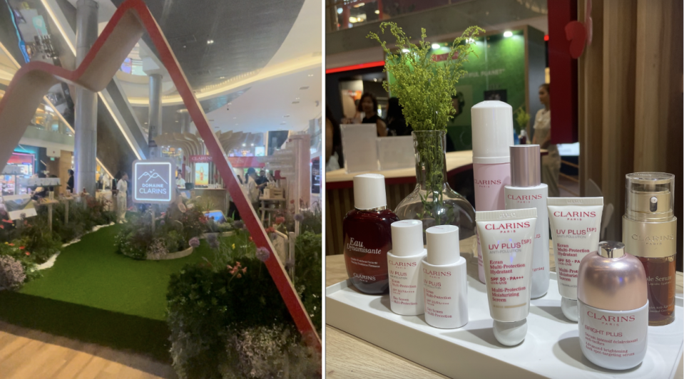 A compilation of the Clarins Domaine pop-up is now open at ION Orchard and a set of Clarins products. 