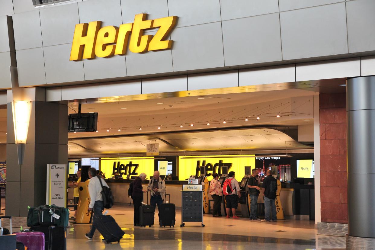 Hertz car rental airport office in Las Vegas. Hertz is one of largest car rental companies. It was founded in 1918 and employs 29,350 people.