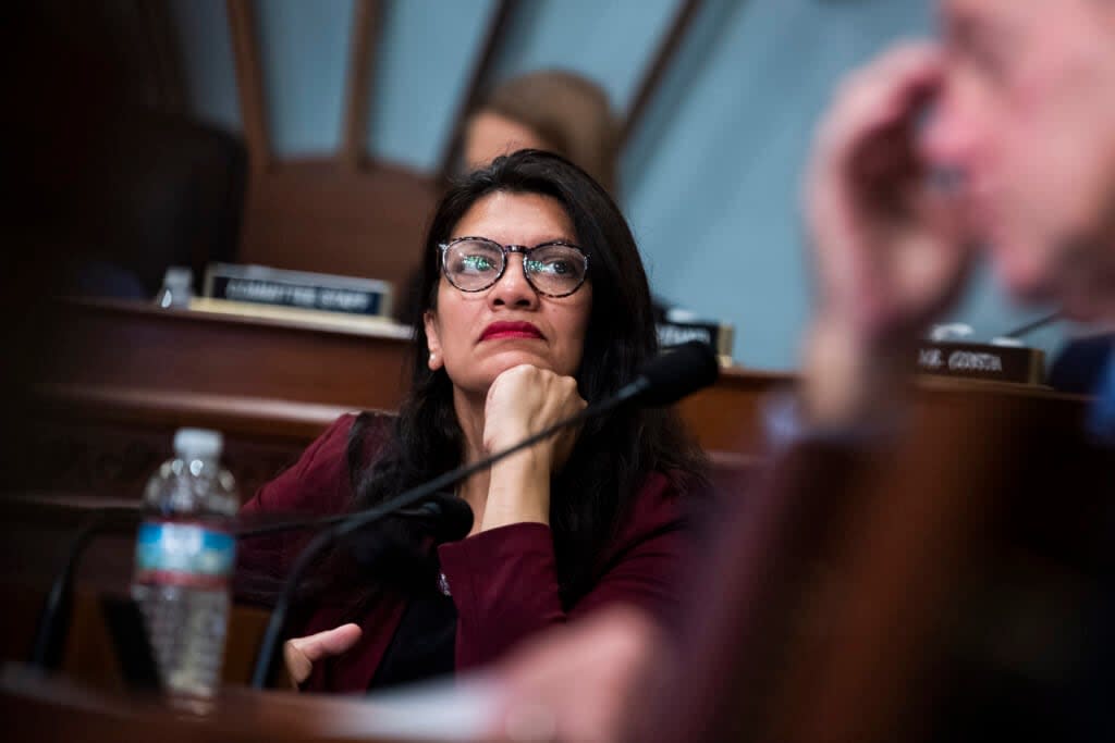 Rep. Rashida Tlaib, D-Mich., attends the House Natural Resources Committee hearing on Wednesday, June 23, 2021. (Photo By Tom Williams/CQ-Roll Call, Inc via Getty Images)