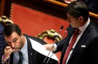 Italian Prime Minister Giuseppe Conte addresses the upper house of parliament over the ongoing government crisis, in Rome