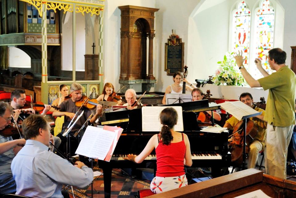 Whitbourn rehearsing his oratorio Annelies, at St Andrew's church, Nuthurst, Sussex, in 2009 for a performance at the Shipley Festival